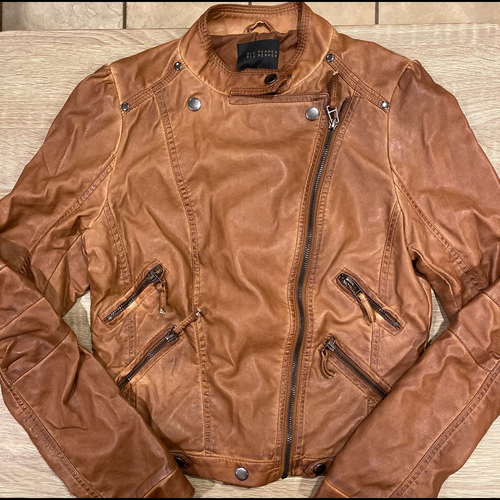 Blu Pepper Light Brown Faux Leather Jacket